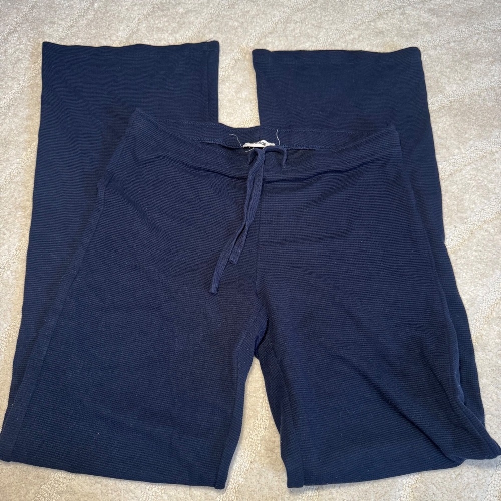 Garage Waffle KNIT Flare Pants Navy Blue Lounge Pants Women M Drawstring